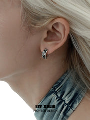 1ST XULIE "Mini World" Travel-Inspired World Map Huggie Hoop Earrings in Platinum Plated - Side View