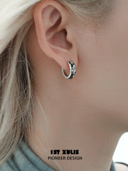 1ST XULIE "Mini World" Travel-Inspired World Map Huggie Hoop Earrings in Platinum Plated - Detail Shot