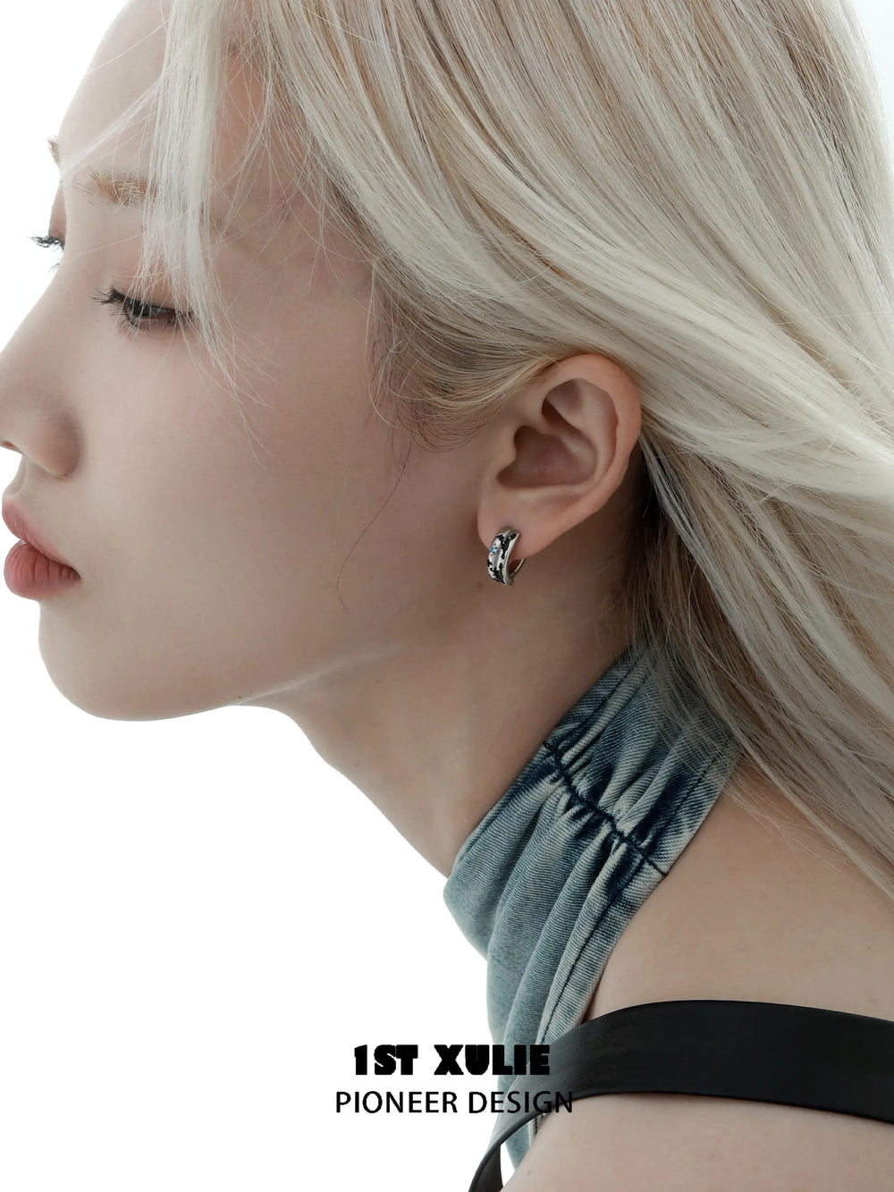 1ST XULIE "Mini World" Travel-Inspired World Map Huggie Hoop Earrings in Platinum Plated - Lifestyle Shot