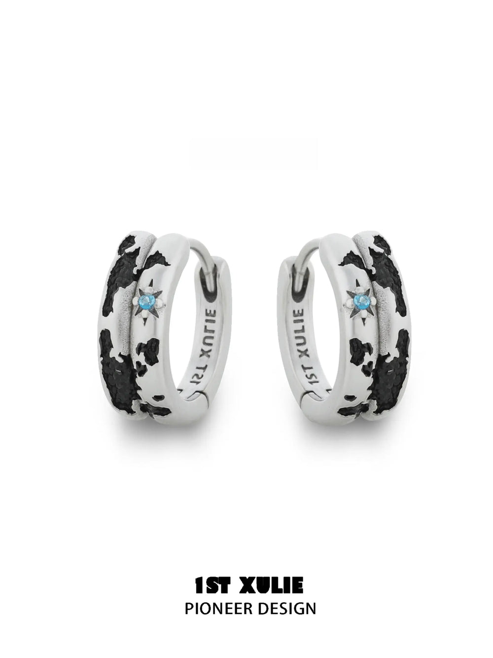 1ST XULIE "Mini World" Travel-Inspired World Map Huggie Hoop Earrings in Platinum Plated - Product View