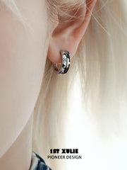 1ST XULIE "Mini World" Travel-Inspired World Map Huggie Hoop Earrings in Platinum Plated - On Model
