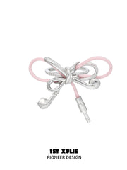 1ST XULIE Jewelry "MILLENNIUM SIGNAL" Y2K Earphone Bow Statement Ring in Platinum Plated - Lifestyle Shot
