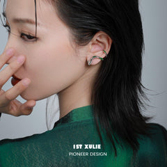 1ST XULIE "Slytherin House" Y2K Serpent Huggie Earrings in Platinum Plate - Side View
