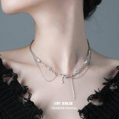 1ST XULIE "THE SEA" Zirconia Chain Choker in Platinum Plated - Clasp Detail View