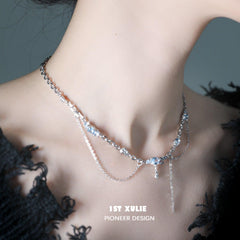 1ST XULIE "THE SEA" Zirconia Chain Choker in Platinum Plated - On Model