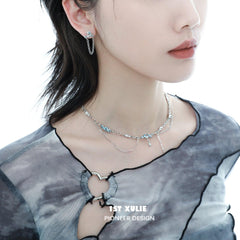 1ST XULIE "THE SEA" Zirconia Chain Choker in Platinum Plated - On Model Side View