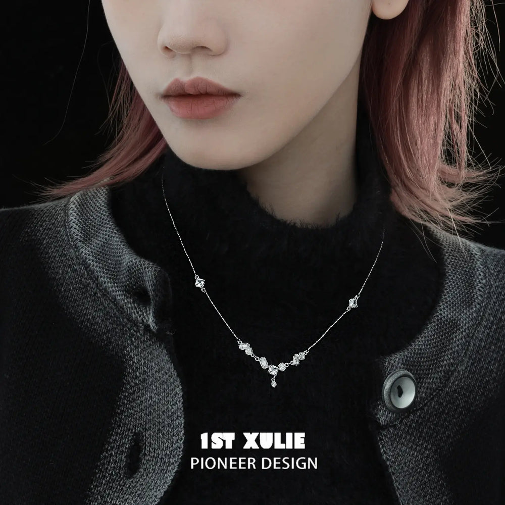 1ST XULIE "Silver Angel" Dainty Zirconia Choker Necklace in 925 Sterling Silver - Side View