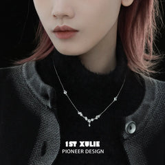 1ST XULIE "Silver Angel" Dainty Zirconia Choker Necklace in 925 Sterling Silver - Side View