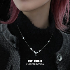 1ST XULIE "Silver Angel" Dainty Zirconia Choker Necklace in 925 Sterling Silver - Clasp Detail
