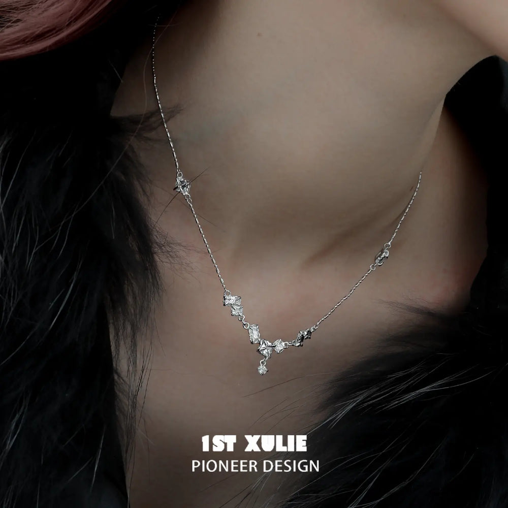 1ST XULIE "Silver Angel" Dainty Zirconia Choker Necklace in 925 Sterling Silver - Detail Shot