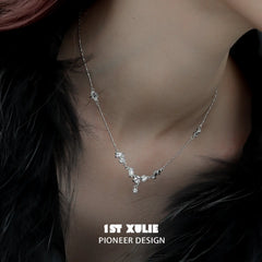 1ST XULIE "Silver Angel" Dainty Zirconia Choker Necklace in 925 Sterling Silver - Detail Shot