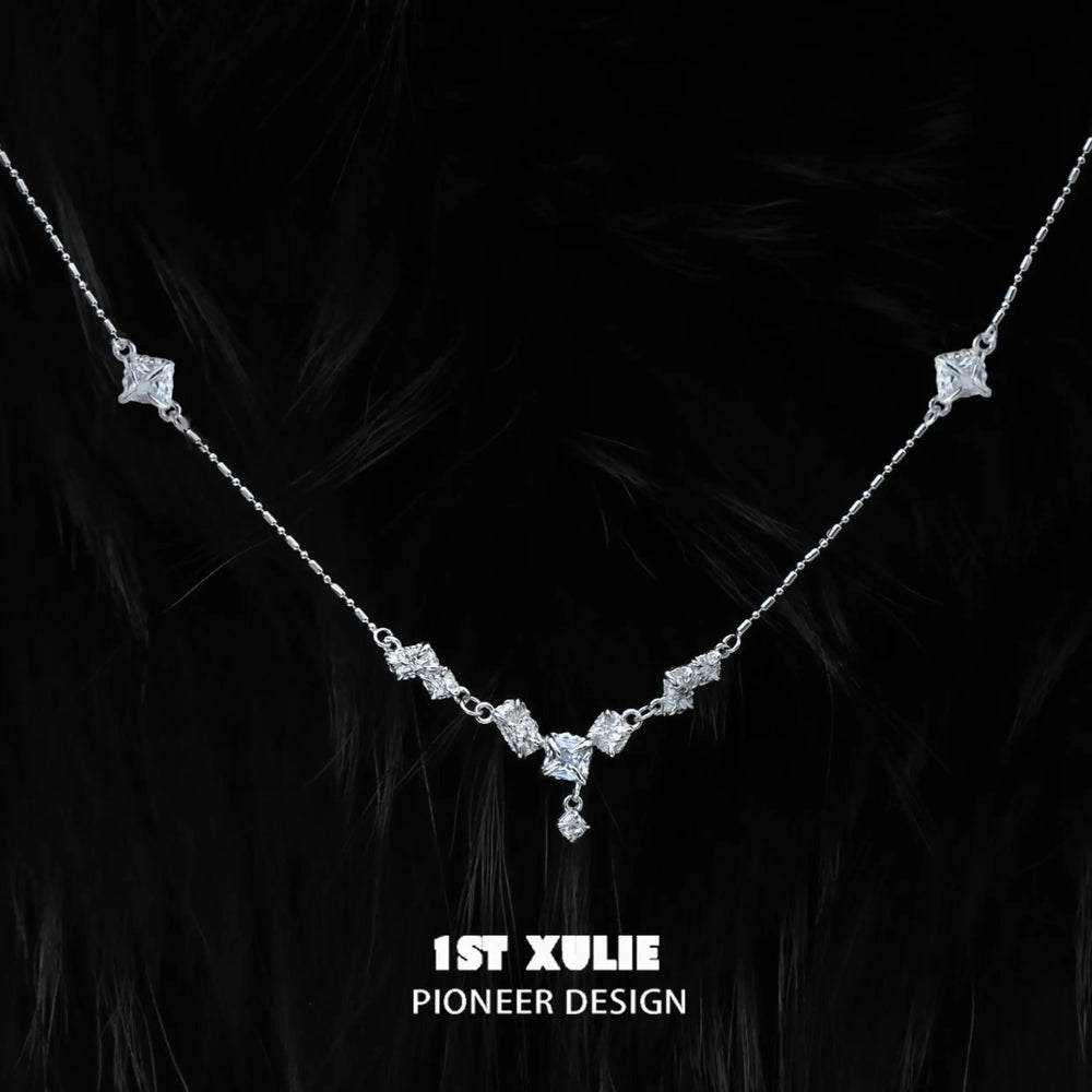 1ST XULIE "Silver Angel" Dainty Zirconia Choker Necklace in 925 Sterling Silver - Product View