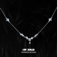 1ST XULIE "Silver Angel" Dainty Zirconia Choker Necklace in 925 Sterling Silver - Product View