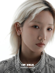 1ST XULIE Jewelry "Silver Angel" Everyday Zirconia Dainty Cartilage Huggie Hoop Earrings in 925 Sterling Silver - On Model