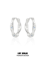 1ST XULIE Jewelry "Silver Angel" Everyday Zirconia Dainty Cartilage Huggie Hoop Earrings in 925 Sterling Silver - Texture Detail