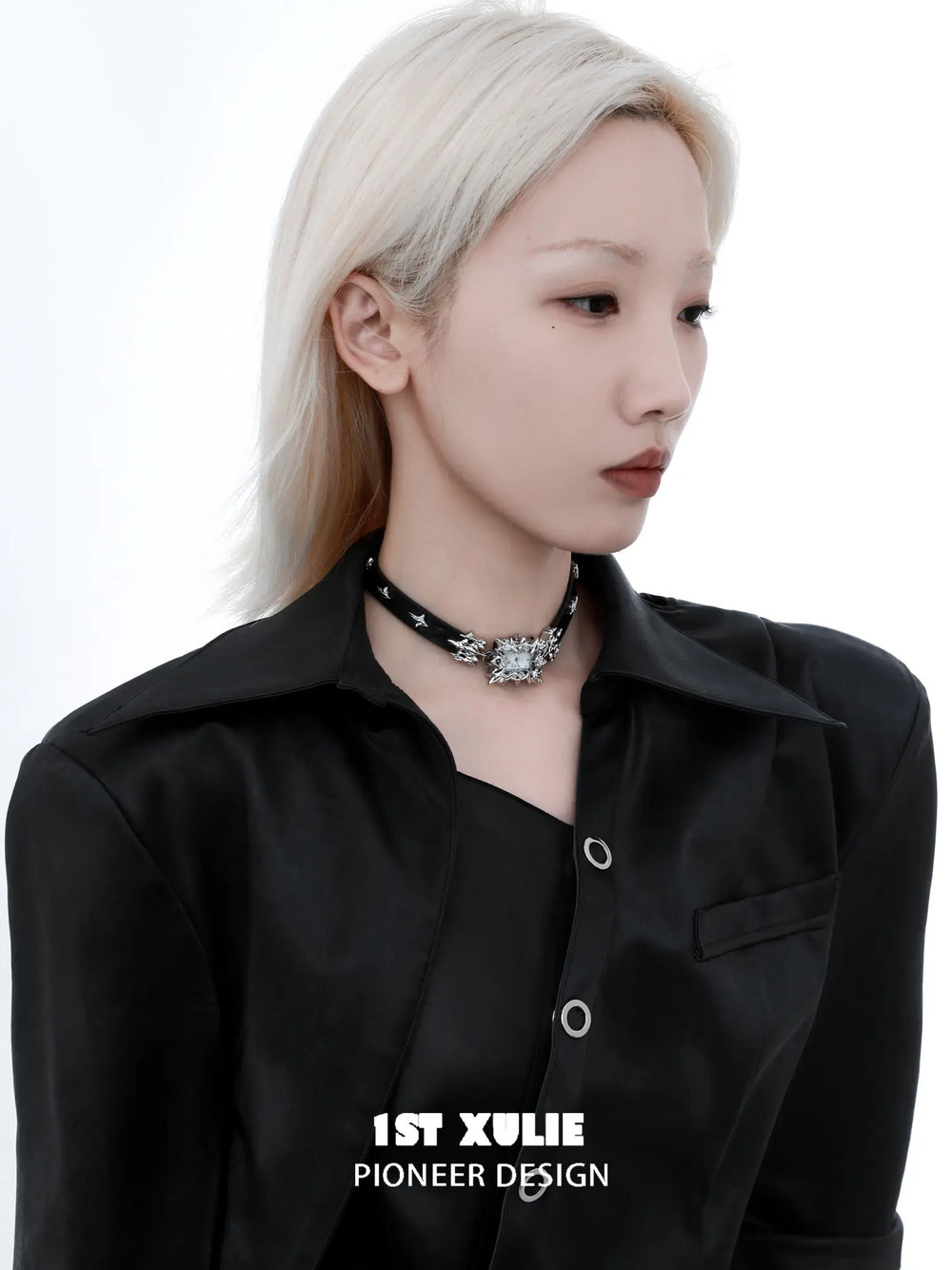 1ST XULIE Jewelry "Star Trails" Zirconia Watch Pendant Choker Necklace in Brass - Angle 2