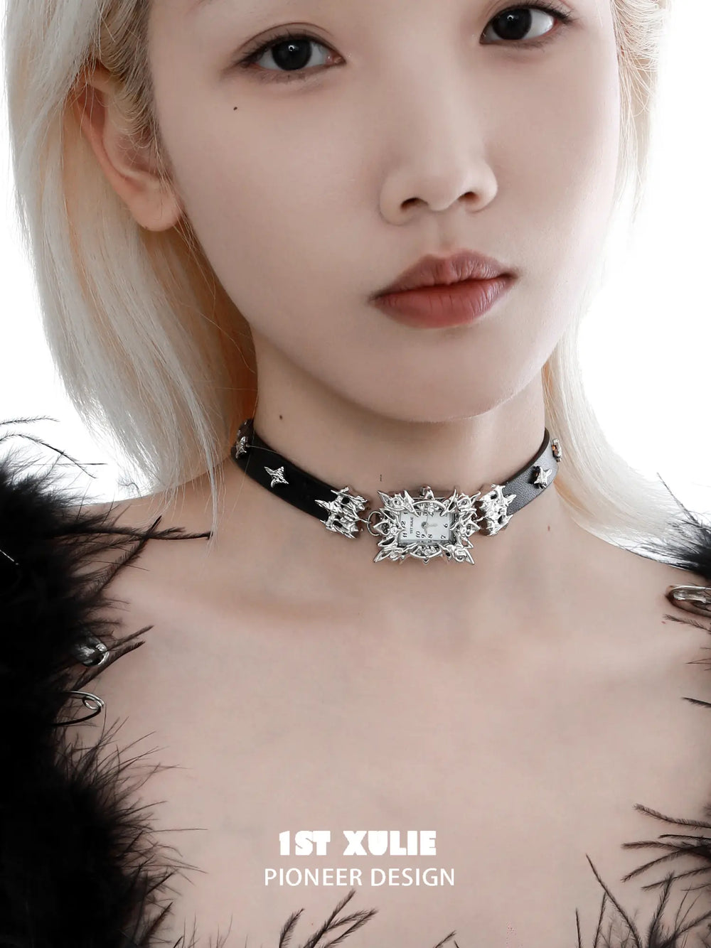1ST XULIE Jewelry "Star Trails" Zirconia Watch Pendant Choker Necklace in Brass - Back View