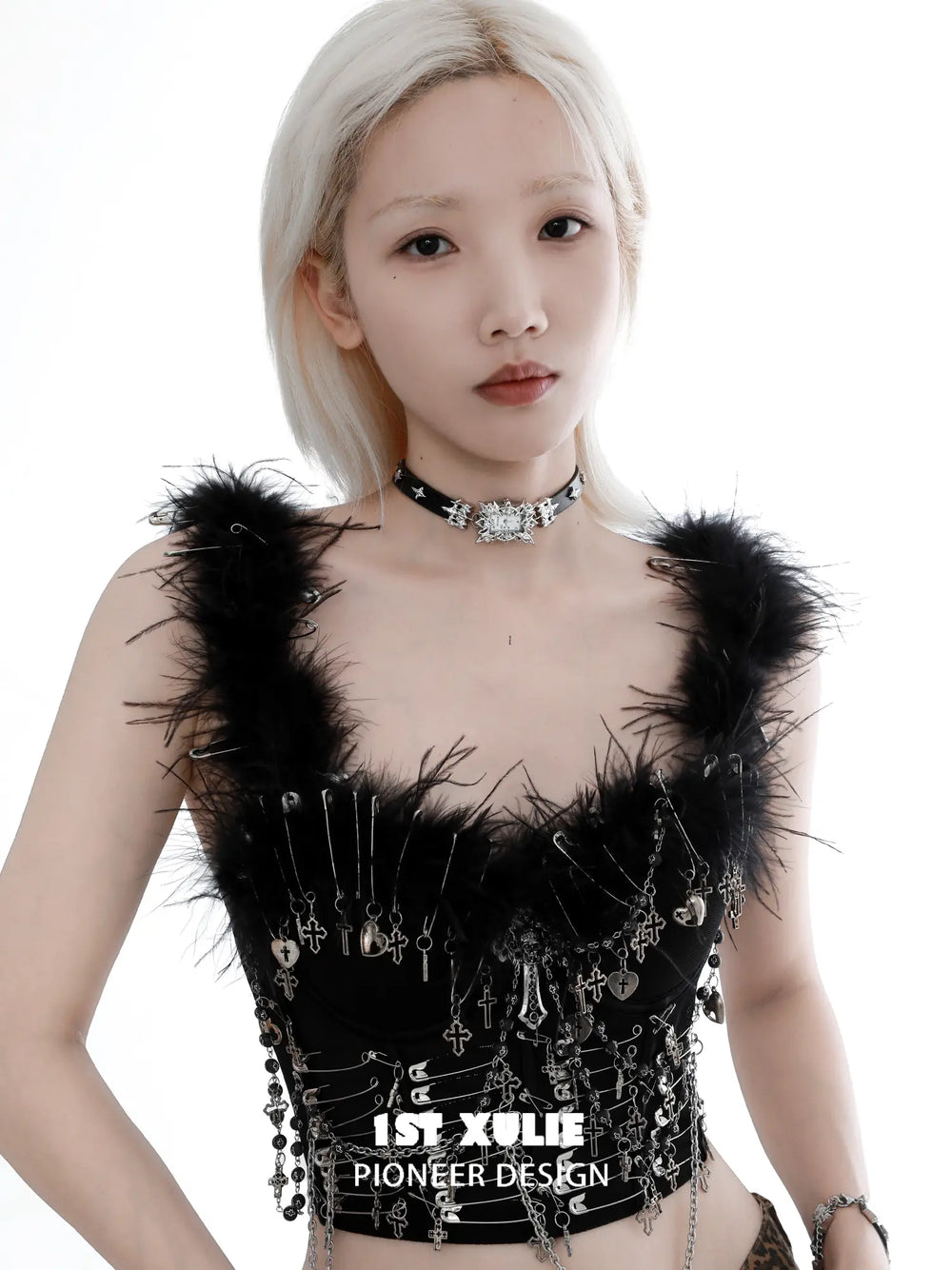 1ST XULIE Jewelry "Star Trails" Zirconia Watch Pendant Choker Necklace in Brass - Side View