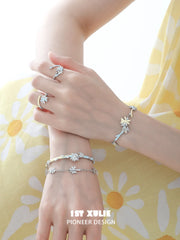 1ST XULIE Jewelry "DAISY" Adjustable Enamel Blooming Daisy Ring in 925 Sterling Silver - Side View