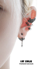 1ST XULIE Jewelry "FALLEN ANGEL" Asymmetrical Fallen Angel Drop Earrings in Brass - Lifestyle Shot