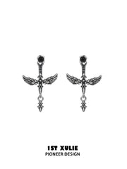 1ST XULIE Jewelry "FALLEN ANGEL" Asymmetrical Fallen Angel Drop Earrings in Brass - Side View