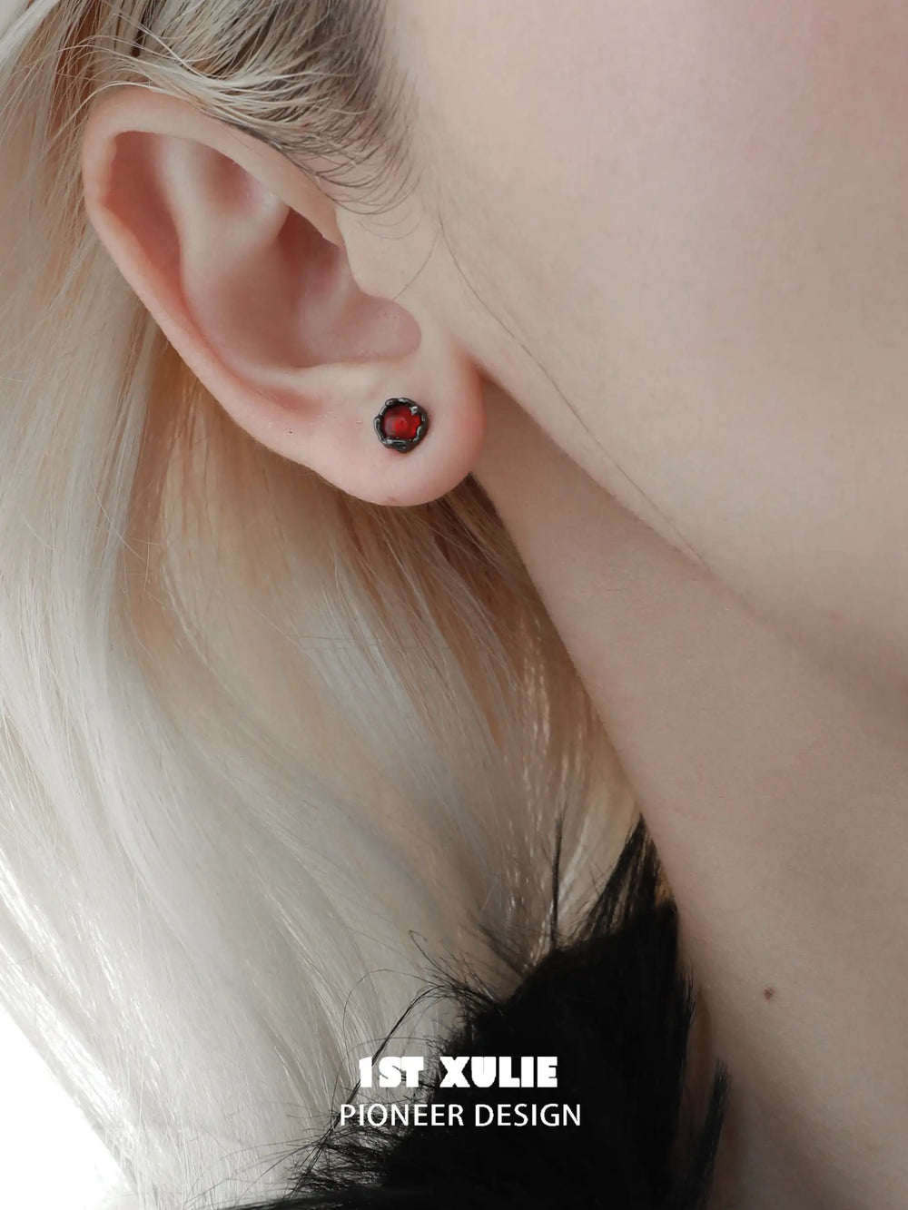 1ST XULIE "Black Swan" Asymmetrical Swan Wing Stud Earrings in Black Gold & Platinum Plated - Angle View