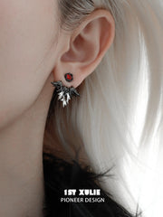 1ST XULIE "Black Swan" Asymmetrical Swan Wing Stud Earrings in Black Gold & Platinum Plated - Side View