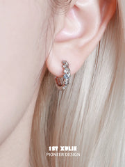 1ST XULIE Jewelry "THE SEA" Azure Sea Fragment Huggie Hoop Earrings in Platinum Plated - Lifestyle Shot