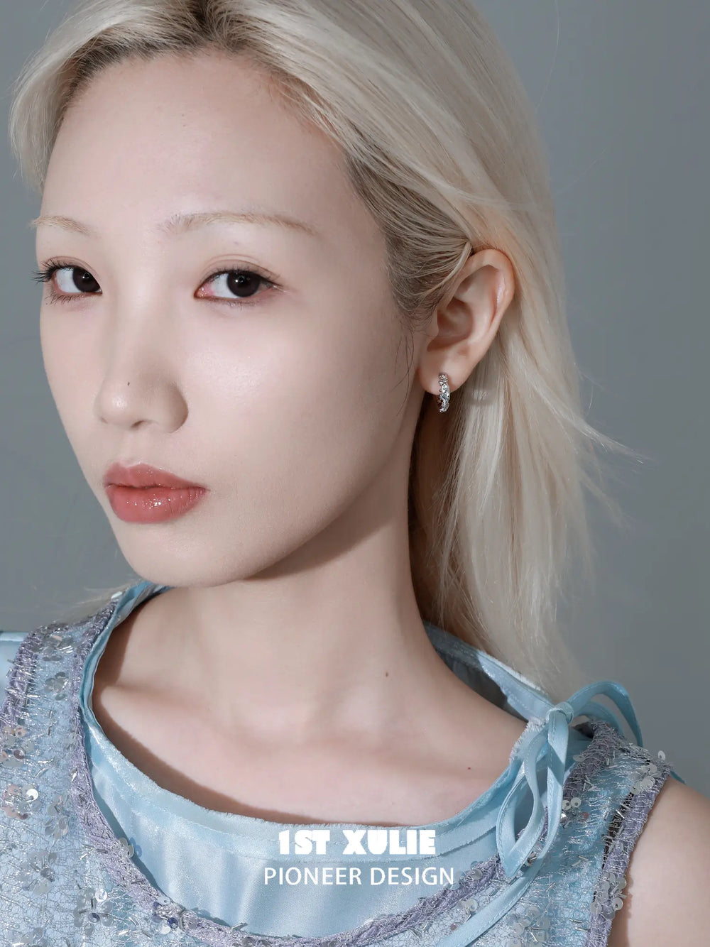 1ST XULIE Jewelry "THE SEA" Azure Sea Fragment Huggie Hoop Earrings in Platinum Plated - Texture