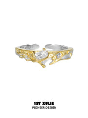 1ST XULIE "Lucifer" Black Swan Feather Wing Ring in 925 Sterling Silver - Side View