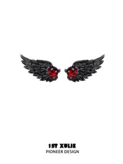 1ST XULIE "Lucifer" Asymmetrical Black Swan Wing Stud Earrings in 18K Black Gold & Platinum Plated - Product View