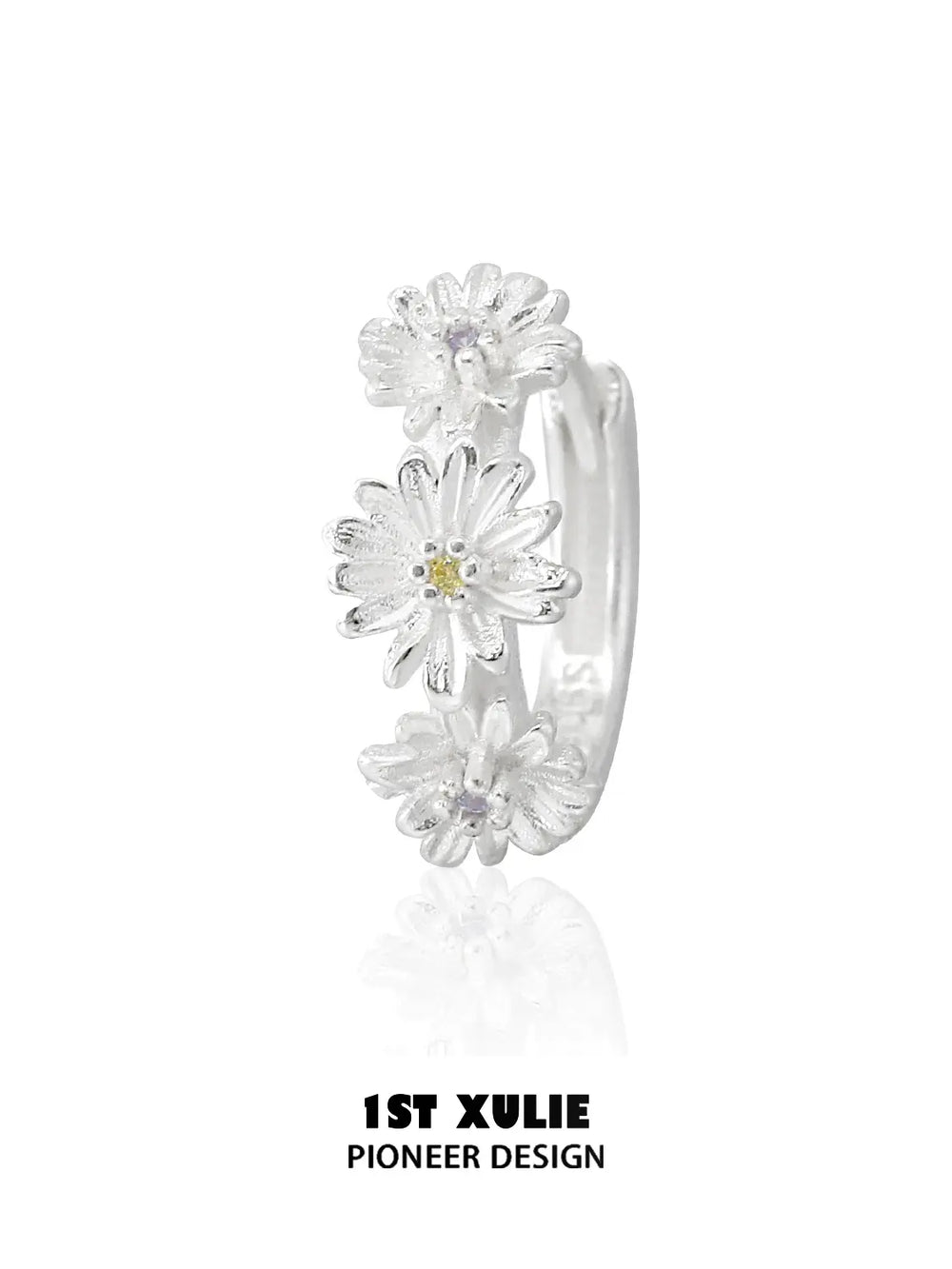 1ST XULIE Jewelry "DAISY" Dainty Floral Daisy Huggie Hoop Earrings in 925 Sterling Silver - Lifestyle Shot