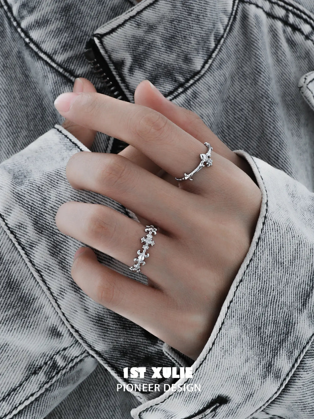 1ST XULIE Jewelry "Irises" Dainty Iris Ring in 925 Sterling Silver - Texture