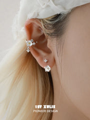 1ST XULIE Jewelry "DAISY" Sparkling Morning Dew Floral Stud Earrings in 925 Sterling Silver - Detail Shot