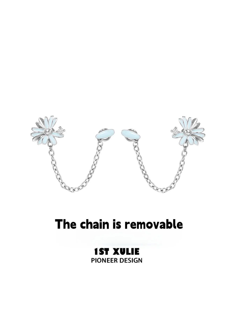 1ST XULIE Jewelry "DAISY" Enamel Chain Drop Stud Earrings in Brass - Product View