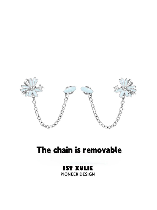 1ST XULIE Jewelry "DAISY" Enamel Chain Drop Stud Earrings in Brass - Product View