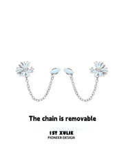 1ST XULIE Jewelry "DAISY" Enamel Chain Drop Stud Earrings in Brass - Product View