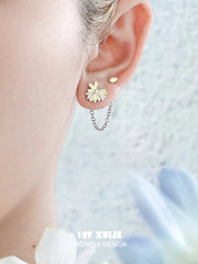 1ST XULIE Jewelry "DAISY" Enamel Chain Drop Stud Earrings in Brass - Lifestyle Shot