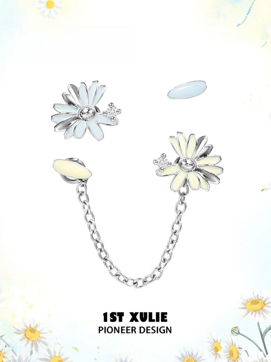 1ST XULIE Jewelry "DAISY" Enamel Chain Drop Stud Earrings in Brass - Packaging View