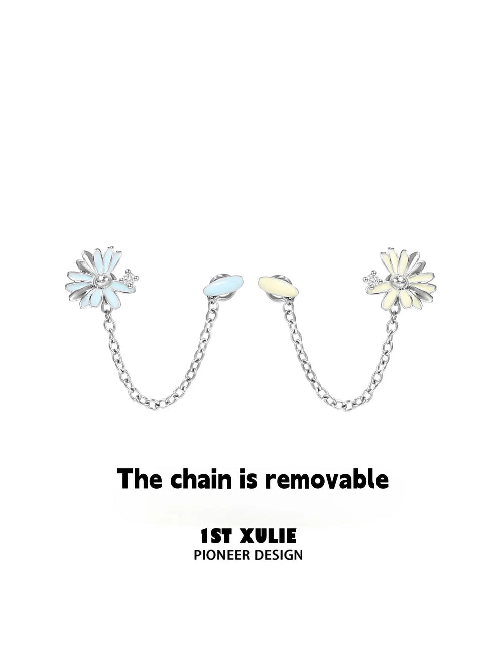 1ST XULIE Jewelry "DAISY" Enamel Chain Drop Stud Earrings in Brass - Size Comparison