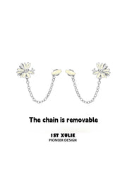 1ST XULIE Jewelry "DAISY" Enamel Chain Drop Stud Earrings in Brass - Detail Shot