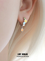 1ST XULIE Jewelry "RAINBOW CAT" Enamel Rainbow Cat Paw Drop Hoop Earrings in Rhodium Plated - Angle 2