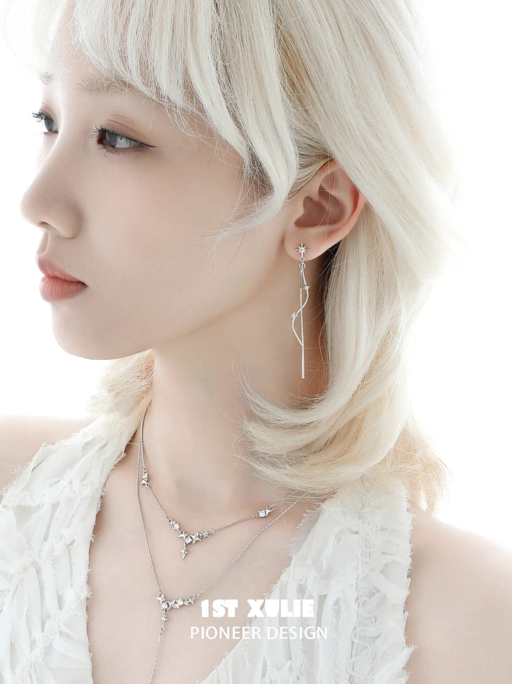 1ST XULIE Jewelry "Silver Angel" Four-Point Star Tassel Dangle Earrings in 925 Sterling Silver - Product View