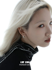 1ST XULIE Jewelry "Silver Angel" Four-Pointed Star Huggie Earrings in 925 Sterling Silver - Detail Shot