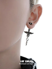 1ST XULIE Jewelry "FALLEN ANGEL" Gothic Fallen Angel Drop Earrings in Vintage Silver Plated - Packaging View