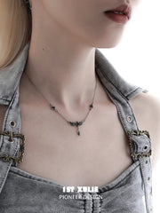 1ST XULIE Jewelry "FALLEN ANGEL" Gothic Wing Statement Pendant Necklace in Vintage Silver Plated Brass - On Model