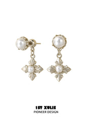 1ST XULIE Jewelry "Bastet" Statement Iris Pearl Drop Dangle Earrings in 18K Gold Plated - Back View