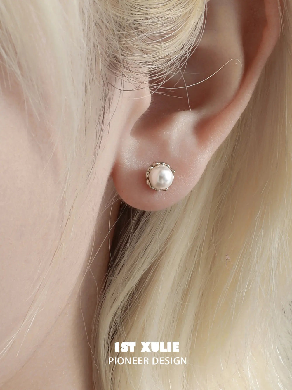 1ST XULIE Jewelry "Bastet" Statement Iris Pearl Drop Dangle Earrings in 18K Gold Plated - Lifestyle Shot