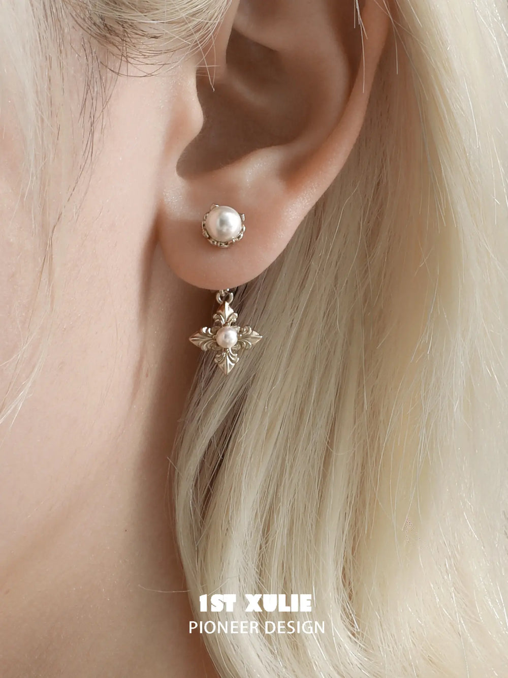 1ST XULIE Jewelry "Bastet" Statement Iris Pearl Drop Dangle Earrings in 18K Gold Plated - Product View