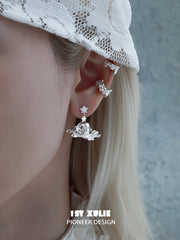 1ST XULIE Jewelry "STARLIGHT LACE" Rococo Kitten Crystal Ball Statement Dangle Earrings in Silver Plated Brass - Back View